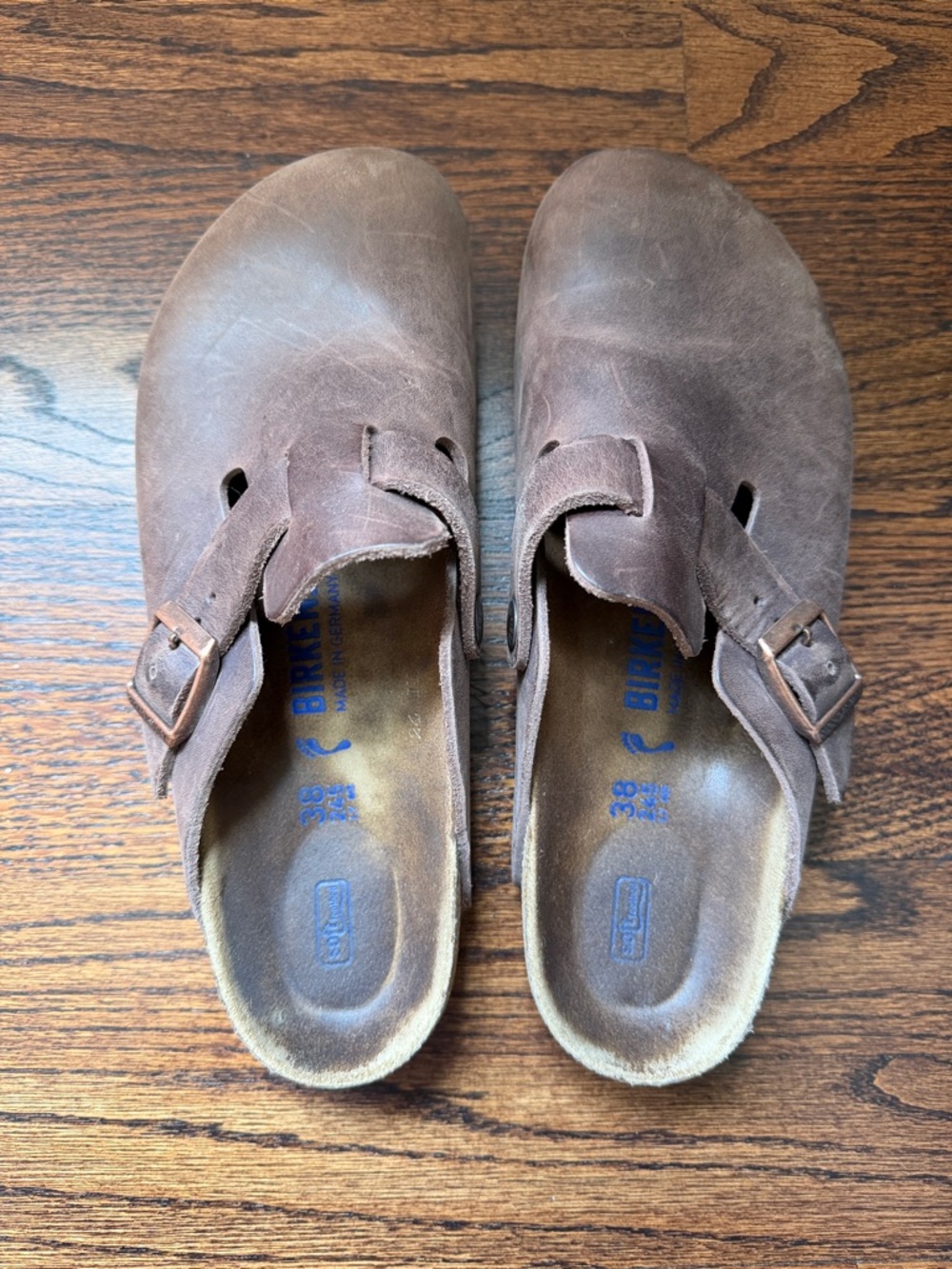 Birkenstock Brown Suede Boston Clogs with Buckle